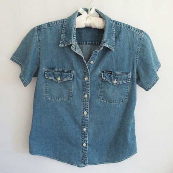 Columbia blue denim short sleeve button front shirt *Sz M* - Picture 1 of 5